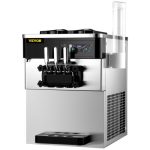VEVOR 2200W Commercial Ice Cream Machine 20 To 28L or 5.3 To 7.4Galper Hour Soft Serve Ice Cream Maker with LED Display Auto Shut Off Timer 3 Flavors Perfect for Restaurants Snack bar Supermarkets