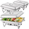VEVOR Chafing Dish 3 Packs, 9 Quart Stainless Steel Chafer Complete Set, Rectangular Chafers for Catering Buffet Warmer Set with Folding Frame