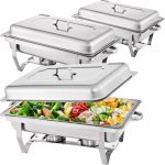 VEVOR Chafing Dish 3 Packs, 9 Quart Stainless Steel Chafer Complete Set, Rectangular Chafers for Catering Buffet Warmer Set with Folding Frame