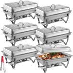 VEVOR 6 Packs Stainless Steel Chafing Dishes 8 Quart Full Size Pan Rectangular Chafer Complete Set