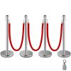 VEVOR 38 Inch Stanchion Posts Queue, Red Velvet Rope (3, Silver)