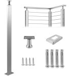 VEVOR Cable Railing Post Level Deck Stair Post 36 x 1.97 x 1.97″ Cable Handrail Post Stainless Steel Wire Drawing Deck Railing DIY Picket Without Hole Stair Railing Kit with Mount Bracket Silver