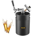 VEVOR Beer Growler Tap System, 170Oz Mini Keg, 5L Pressurized Beer Growler, 304 Stainless Steel Mini Keg Growler, Come with Dual Pressure Display CO2 Regulator Faucet 20″ Beer Hose Relief Ring, Black