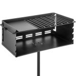 VEVOR Outdoor Park Style Grill 25x17x11 Inch with Grate and Plate, Single Post Carbon Steel Outdoor Park Grill 50 Inch Height Pole, Heavy Duty Park Style Charcoal Grill for BBQ, Camping or Backyard