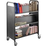 VEVOR Book Cart, 200LBS Library Cart, 49.2”x35.4”x18.9” Rolling Book Cart, Double Sided W-Shaped Sloped Shelves with Lockable Wheels for Home Shelves Office School Book Truck Black