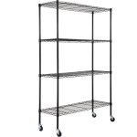 VEVOR Storage Shelving Unit with Wheels, 4-Tier Adjustable, 700 lbs Capacity, Heavy Duty Garage Shelves Metal Organizer Wire Rack, Black, 47.2″ L x 17.7″ W x 74″ H for Kitchen Pantry Basement Bathroom