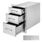 VEVOR Outdoor Kitchen Drawers 14″ W x 20.3″ H x 23″ D, Flush Mount Triple Access BBQ Drawers Stainless Steel with Handle, BBQ Island Drawers for Outdoor Kitchens or Patio Grill Station