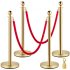 VEVOR 38 Inch Stanchion Posts Queue, Red Velvet Rope (3, Silver)