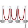 VEVOR 38 Inch Stanchion Posts Queue, Red Velvet Rope (3, Silver)