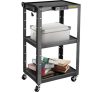 VEVOR Steel AV Cart, 24-42″ Height Adjustable Media Cart with Electric Power Cord, 24 x 32″ Presentation Cart with 3 shelves, 150 LBS Rolling Projector Cart with and 2 Brakes Suitable for load-bearing